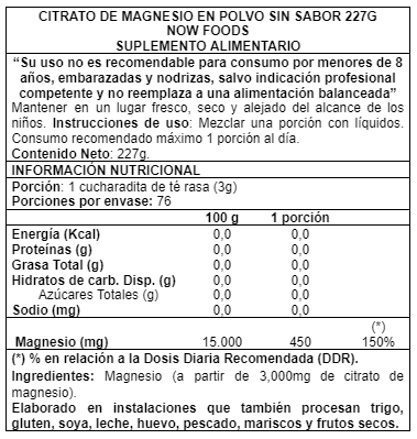 MAGNESIUM CITRATE 227 GRS - NOW FOODS