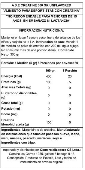 CREATINA MONOHIDRATO SIN SABOR 300 GR RAW