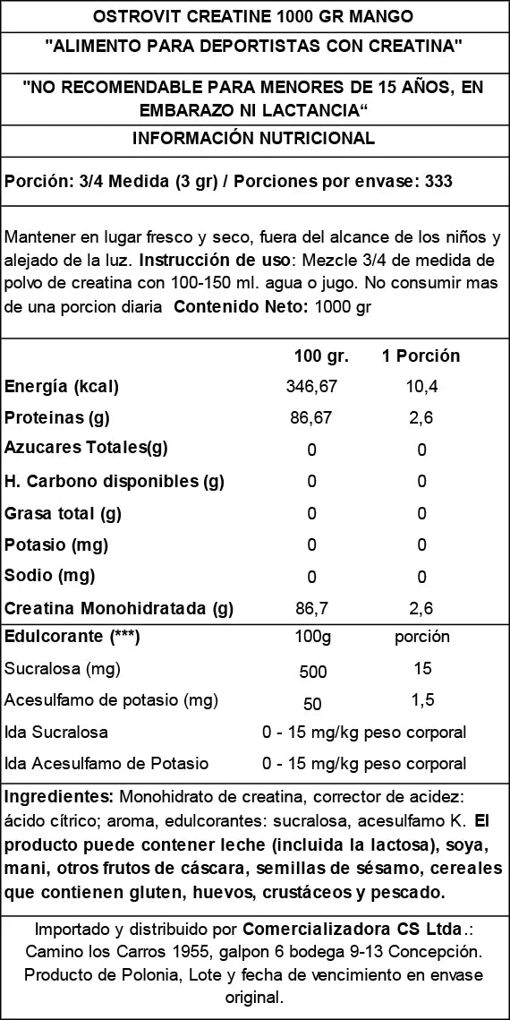 CREATINA MONOHIDRATADA 1 KG SABORES