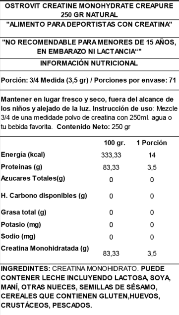 CREATINA CREAPURE NATURAL 250 GRS "OSTROVIT"