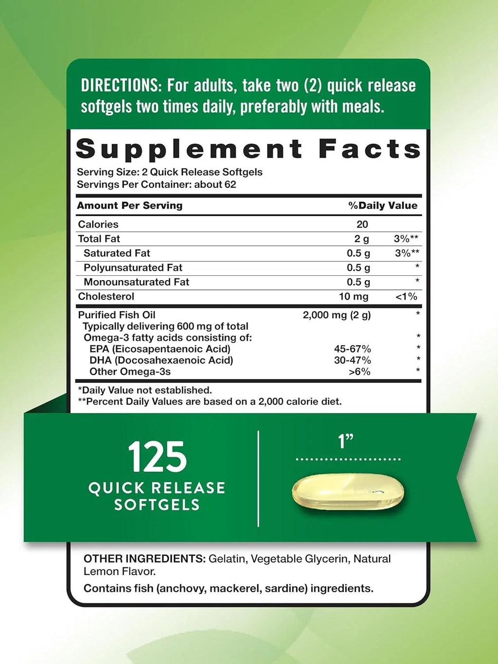 OMEGA 3 FISH OIL 2000MG 125 CAPS - NATURE'S TRUTH