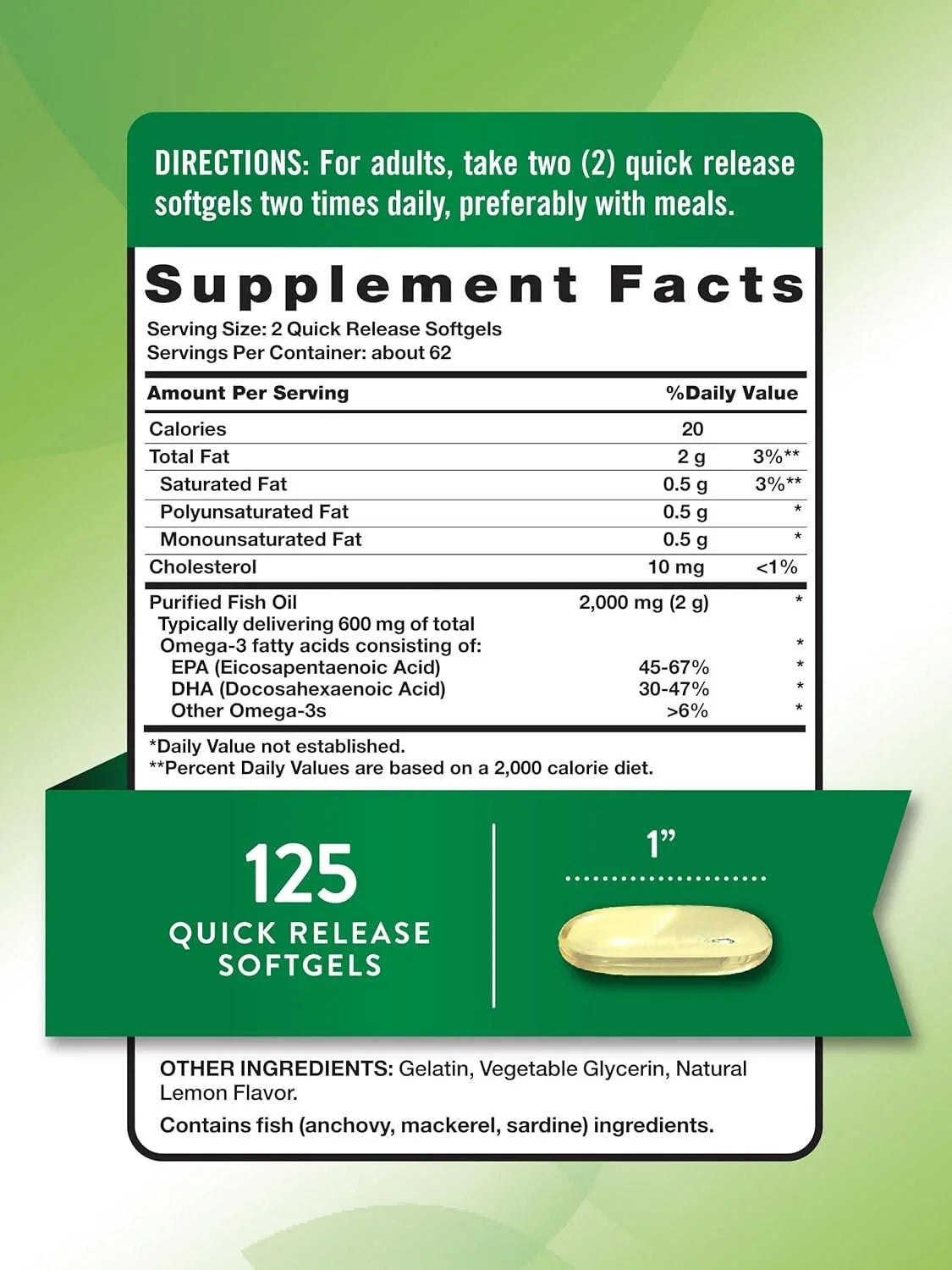 OMEGA 3 FISH OIL 2000MG 125 CAPS - NATURE'S TRUTH